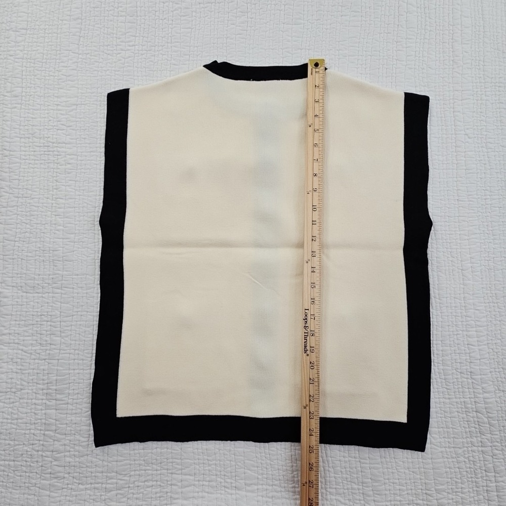 Elie Tahari Sleeveless Knit Vest NEW Women's L Large Black Cream Button Front - Picture 15 of 16